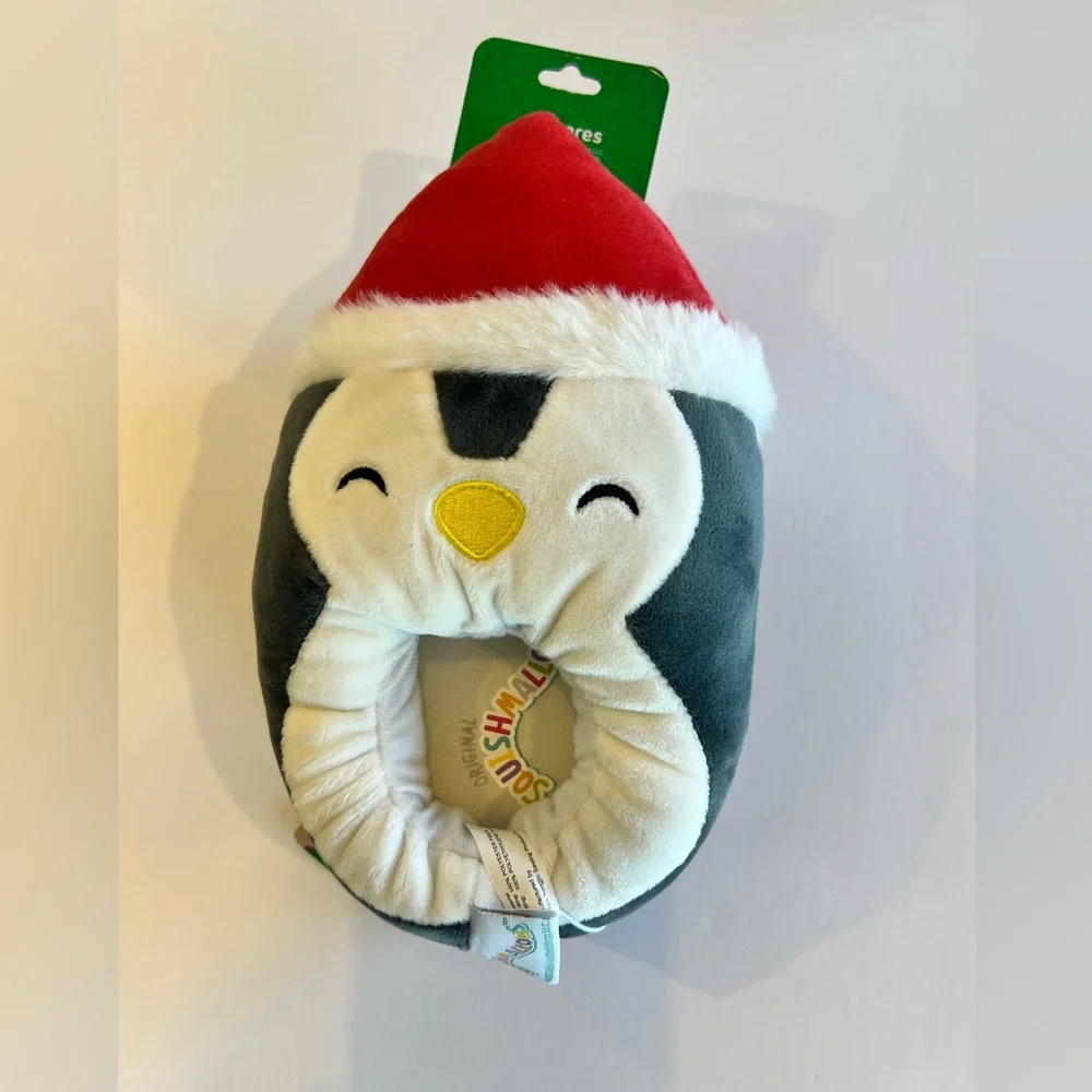 Kids Squishmallows Luna Slipper Penguin Red Santa Hat Sz 13-1 Holiday Christmas